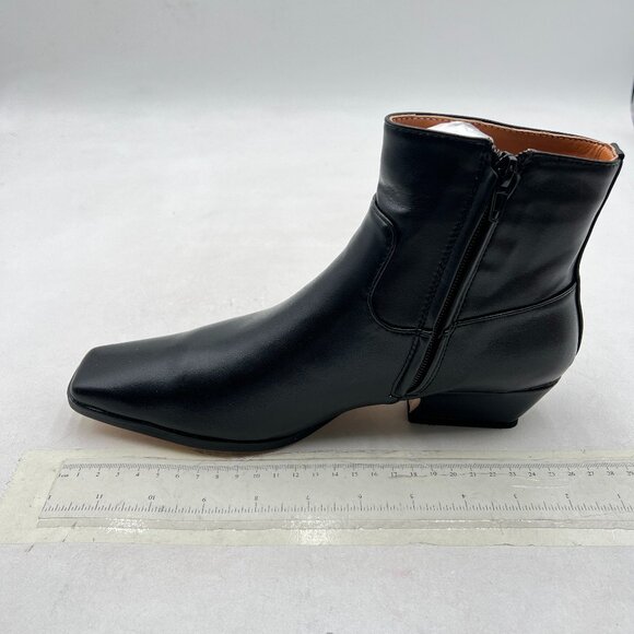 Amazon.com | Athlefit Women Black Square Toe Ankle Boots Block Low Heel Zip up Classic Comfy Daily Wear Boot
